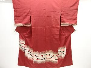 大正ロマン　抽象模様織り出しお召着物